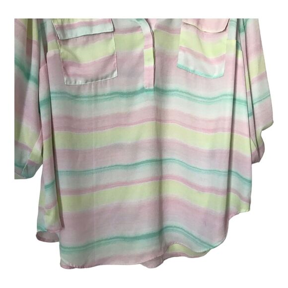 Torrid Harper Georgette Top Size 2 Pastel Stripe 3/4 Sleeve Roll Tab Sheer Tunic - Picture 4 of 13